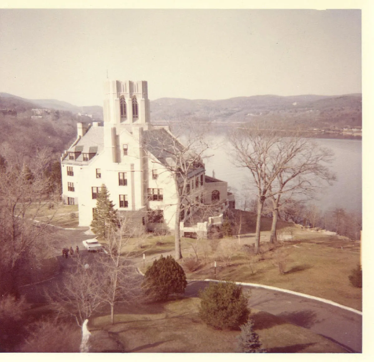 A Ladycliff College building on the cliff above the Hudson River