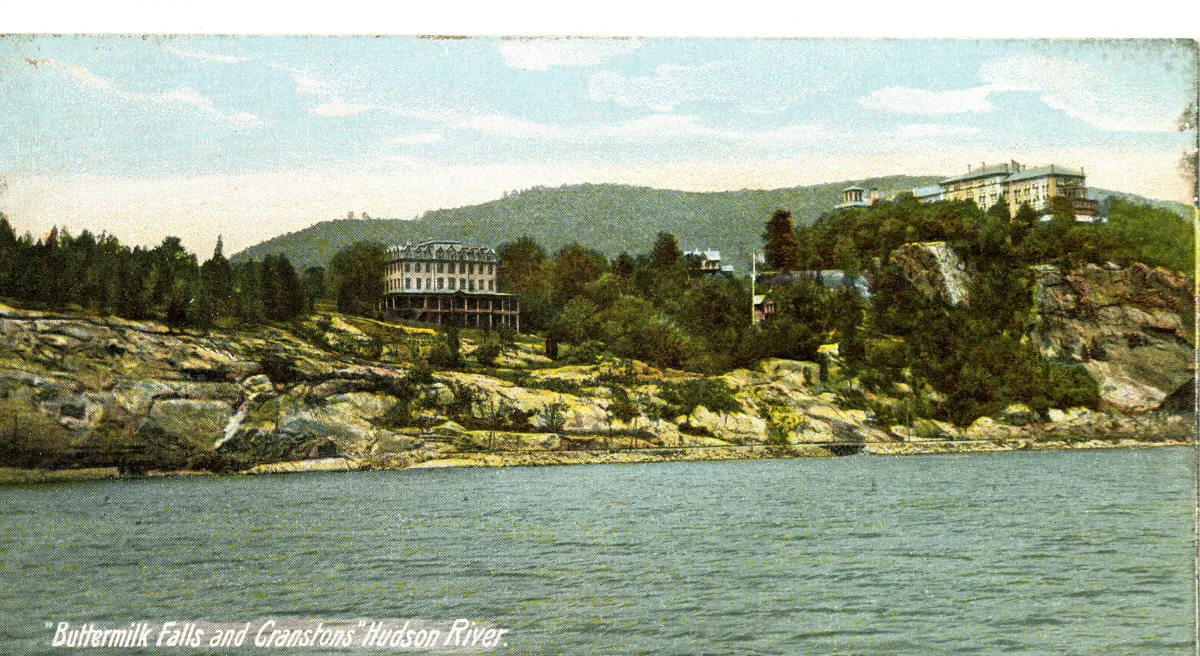 Vintage postcard: Ladycliff Academy seen from the river
